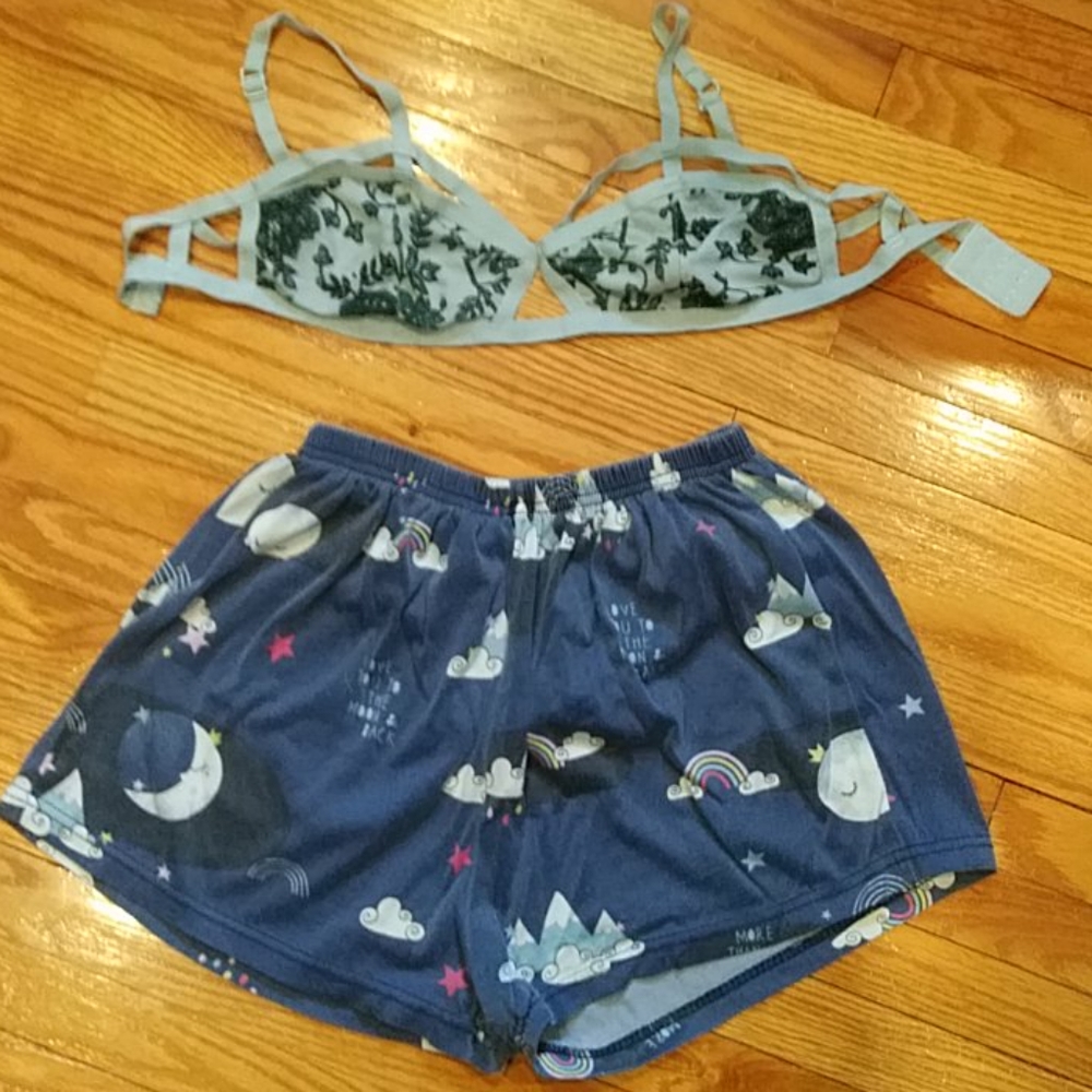 Shein sleep shorts and silence and noise cage bra